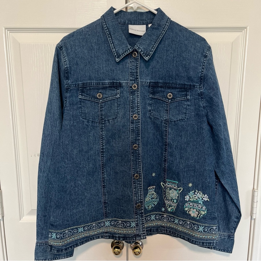 Alfred Dunner Denim Jean Jacket Sz 12 Embroidery